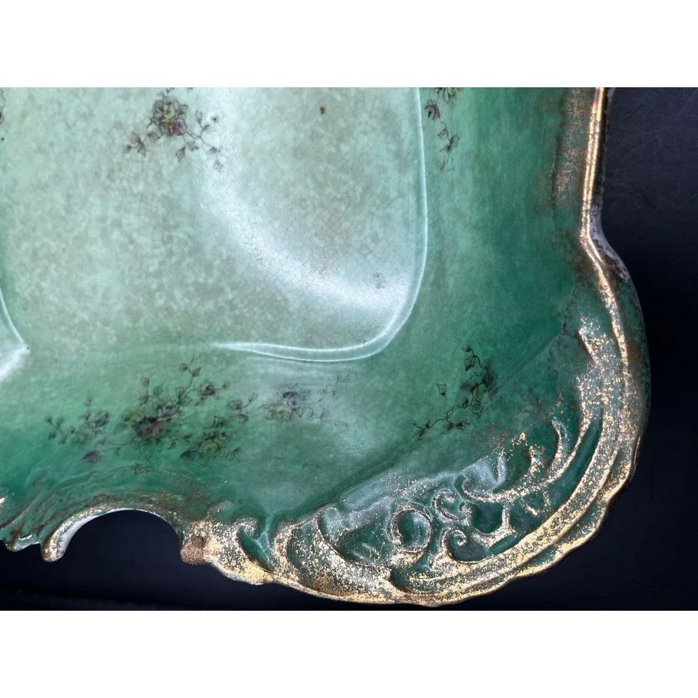Antique Goodwins Majolica Green Rectangular Serving Tray Early 1900s 12x9
